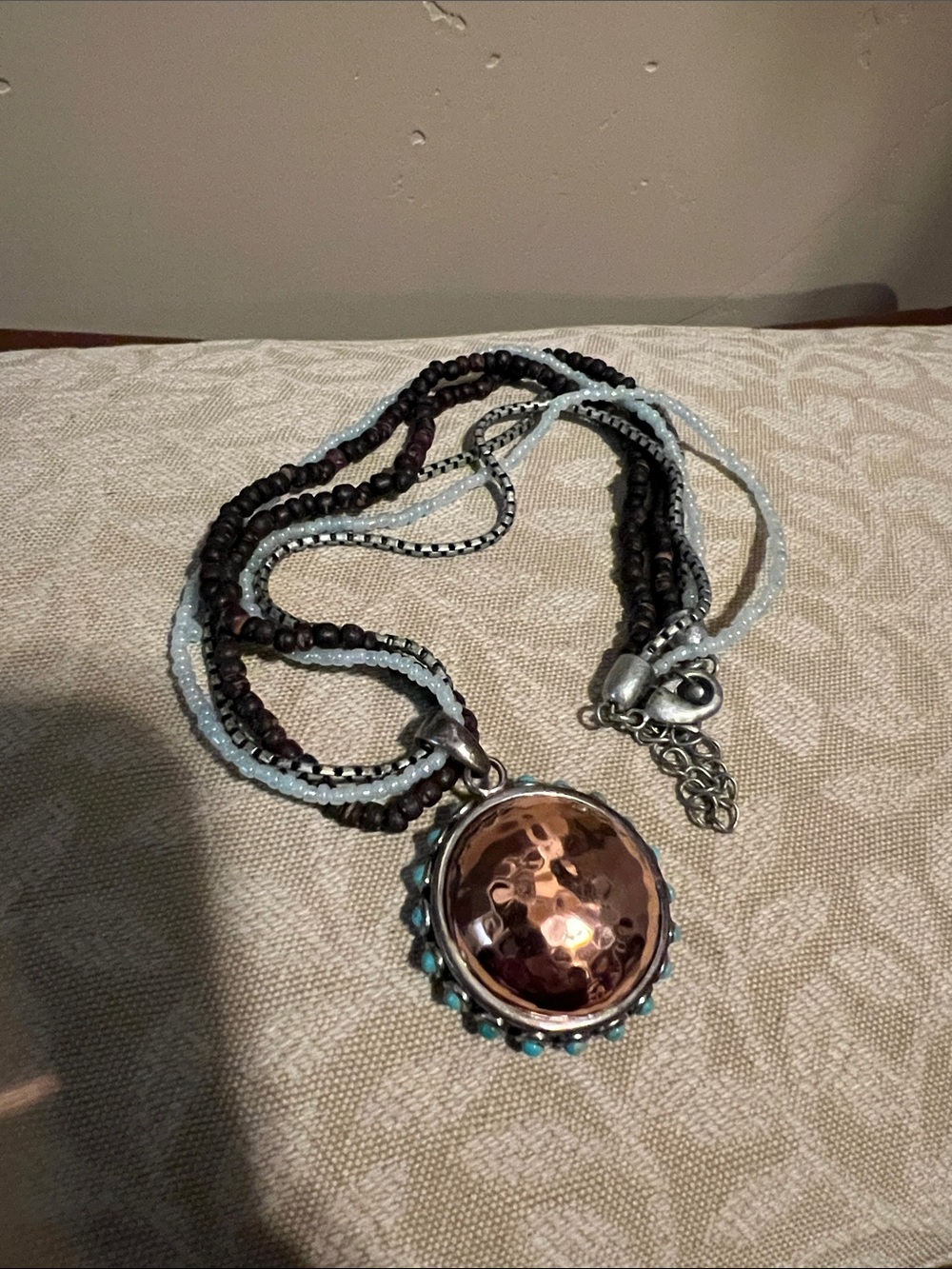 Multi-Strand Turquoise Accent Copper Pendant Necklace
